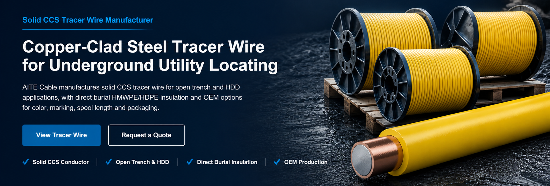 Solid copper clad steel tracer wire with HMWPE HDPE insulation for underground utility locating