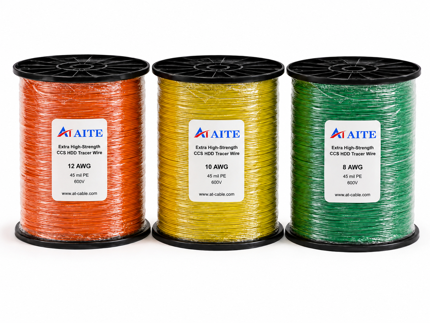 AITE Extra High-Strength CCS HDD tracer wire reels in 12, 10 and 8 AWG