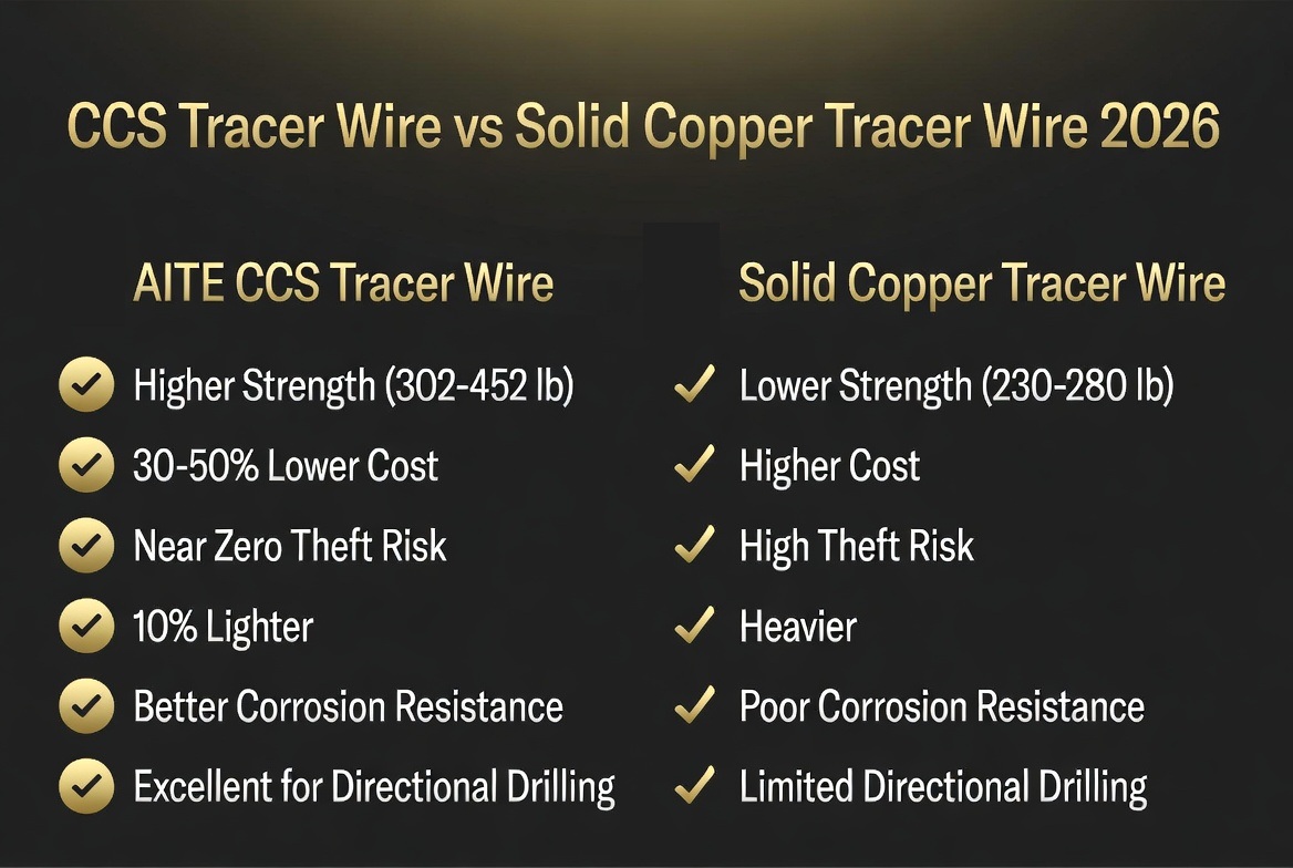 CCS Tracer Wire vs Solid Copper Tracer Wire comparison 2026 - strength cost and theft risk